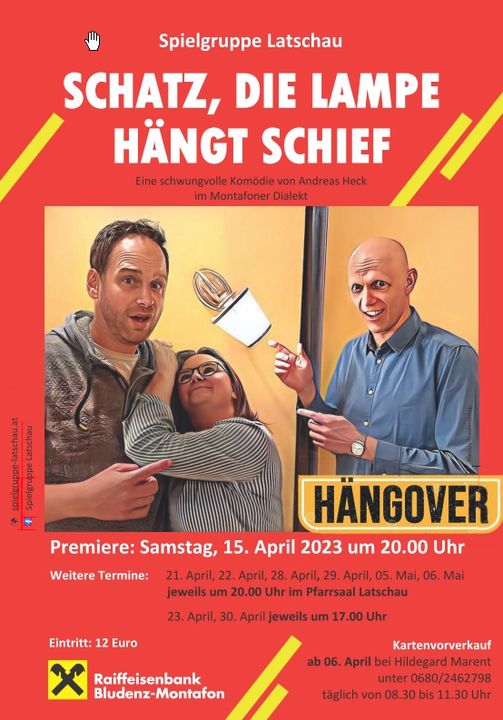 Plakat der Spielgruppe Latschau zu "Schatz! Die Lampe hängt schief."