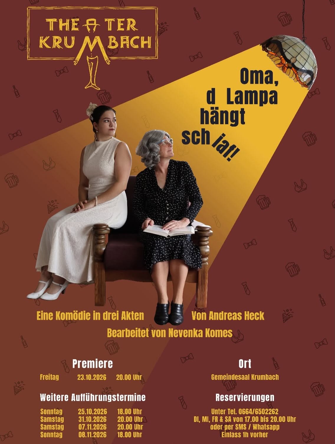 Plakakt des Theaters Krumbach zu "Oma d'Lampa h&auml;ngt schiaf!"
