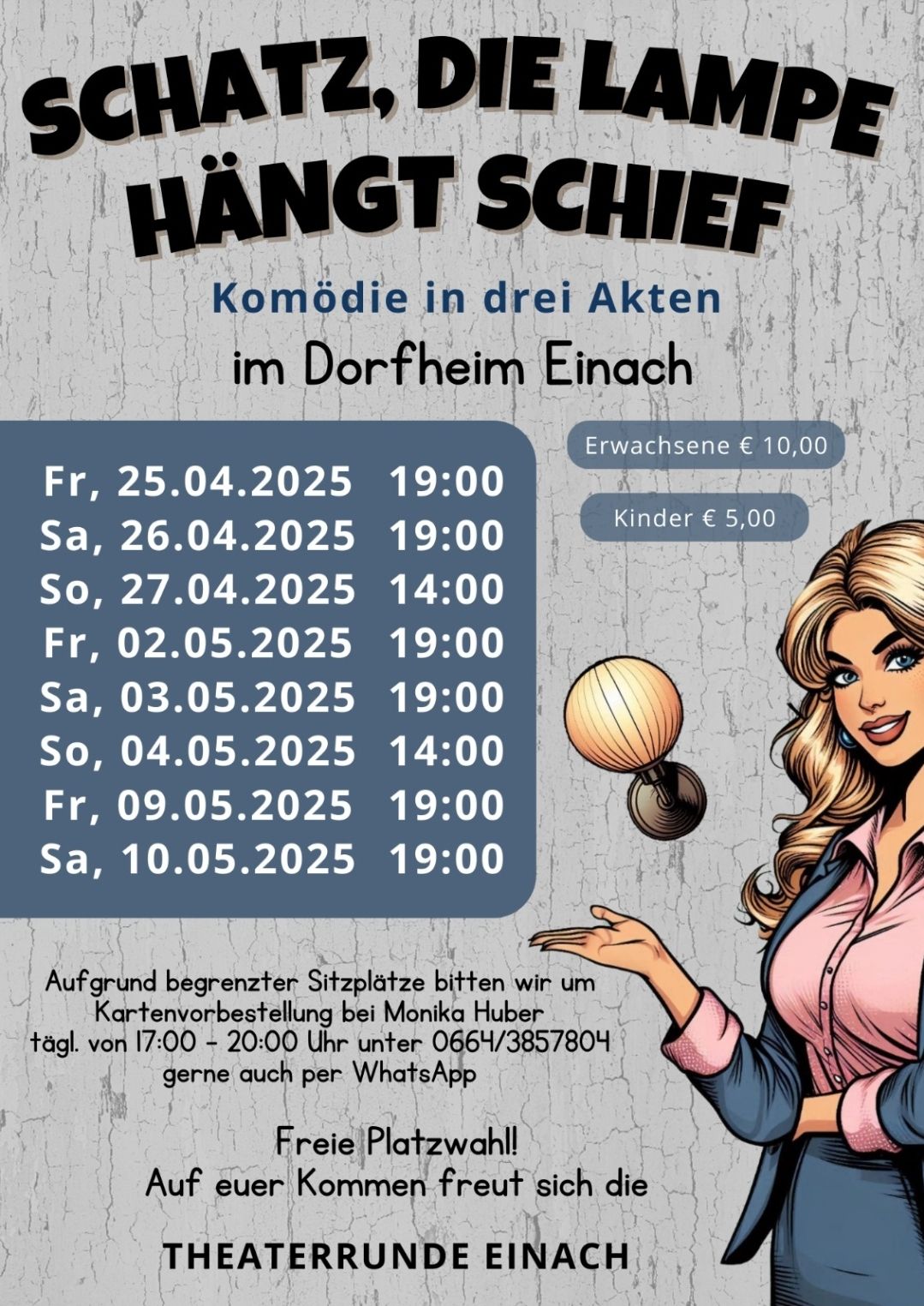 Plakat der Theaterrunde Einach zu "Schatz die Lampe haengt schief!"